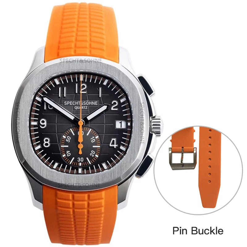 Specht & Söhne New Classic 5167 Men's Watch Orange Color Sapphire Crystal Rubber Strap Sports Male Quartz Watches 50M Waterproof