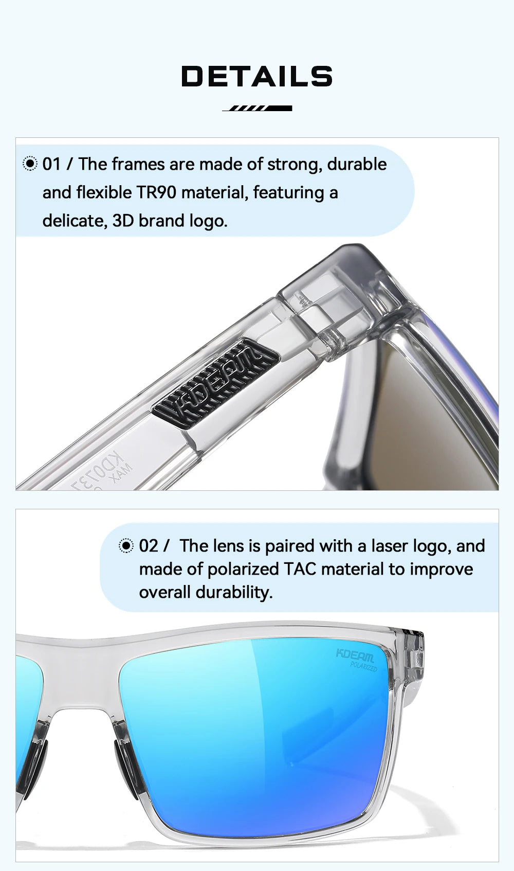 KDEAM Oversized Men's Sunglasses Polarized TR90 Big Size Sun Glasses Width 160mm Protective Case Included KD0737 MAX