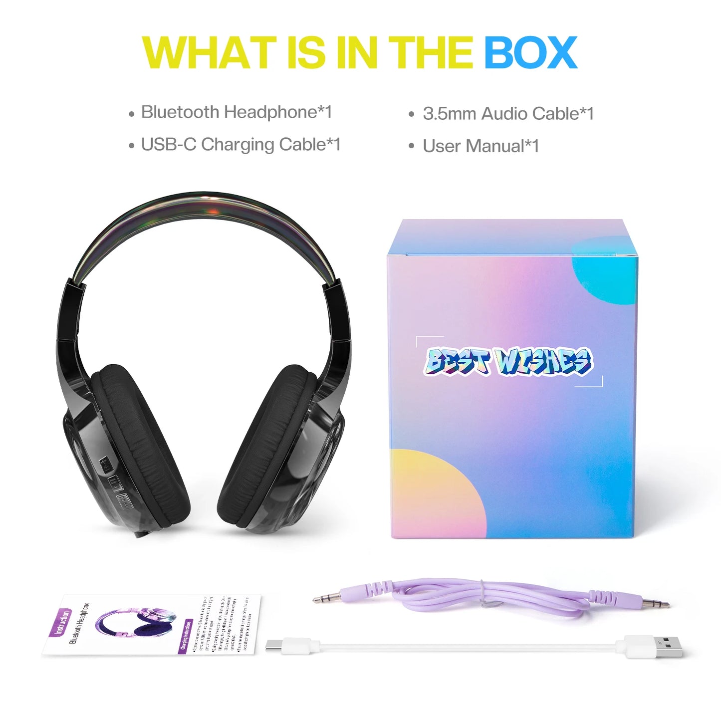 Gradient Kids Bluetooth Headphones Over Ear Girls Wireless Headphones With Mic Foldable Lightweight Headset For School Travel