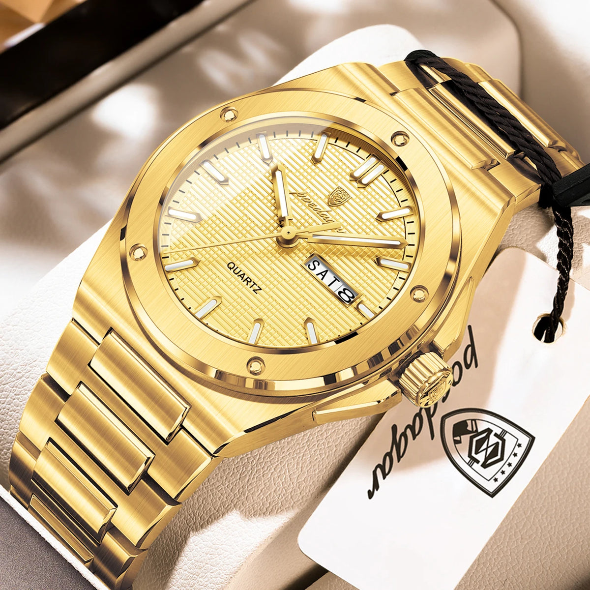 POEDAGAR Business Men Clock Date Week Stainless Steel Luxury Man Wristwatch Waterproof Luminous Sport Quartz Men's Watches Reloj