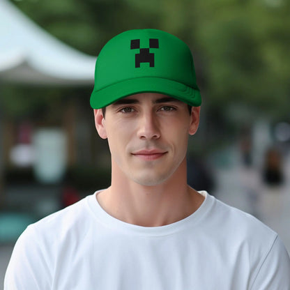 Suaugusiųjų „Creepers“ didelio ciferblato vaizdo žaidimų stiliaus „Trucker“ kepurė, tinklinė beisbolo kepurė, poliesterinė kepurė, saulės kepurė, reguliuojama lenktyninė kepurė, vasarinė