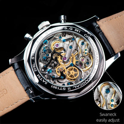 40mm Men's Army Watch 1963 Pilot Mechanical Sugess Panda Wristwatch Sapphire Air Force Watch Chronograph Official ST1901 Movement