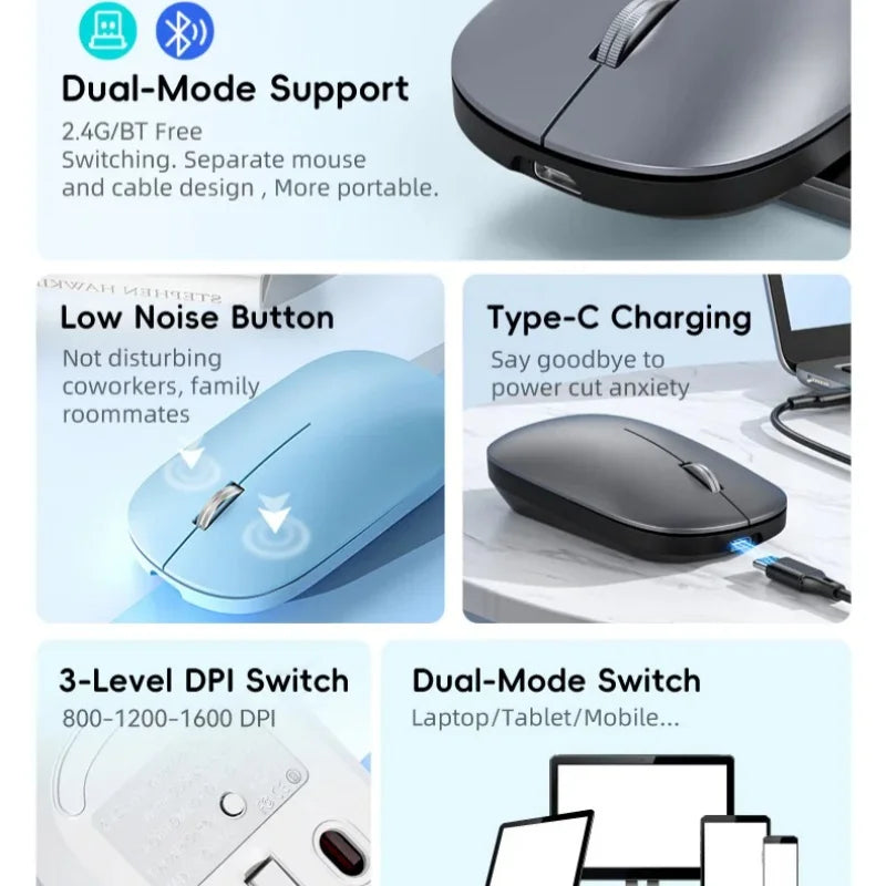 Lenovo Bluetooth Wireless Mouse 2.4G Dual Mode DPI Adjustable Type-C Rechargeable Silent Ergonomic Portable Office Mouse 2026