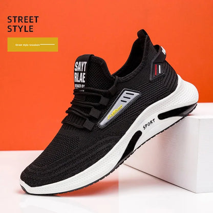 Hot Sale of the Season New Men's Running Shoes Breathable Lightweight Knitted Lace-Up Sports Sneakers Fashionable Korean Style
