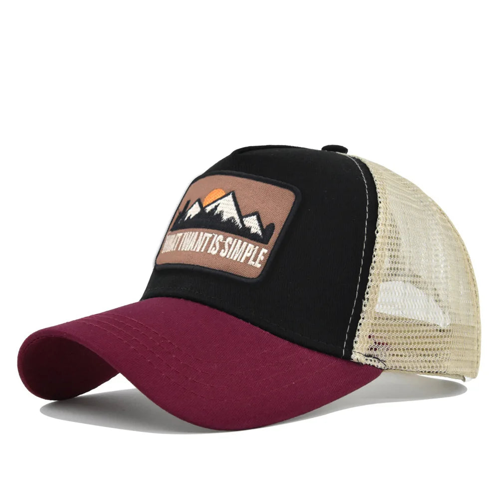 Letter Mesh Breathable Hat Women Men Embroidery Blocking Baseball Cap Sunshade Outdoor Sports Cycling Travel Sun Hat Dad Hat