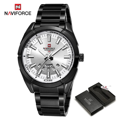 NAVIFORCE férfi karóra, teljes egészében acélból, vízálló, laza stílusú, kvarcmozgással és dátumkijelzővel – Luxus férfi karóra egy vezető márkától.