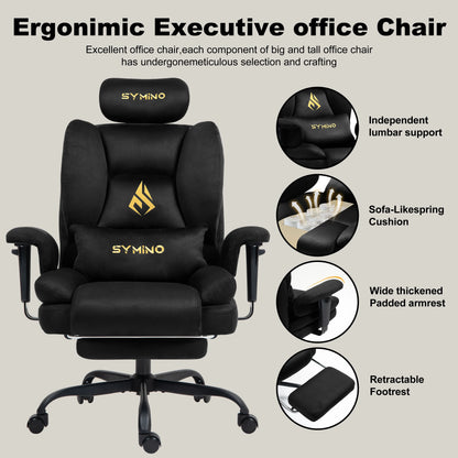 Symino Gaming Chair, Faux Suede Sofa-Style Office Chair with Footstool Height-Adjustable Office Chair, 130kg Capacity