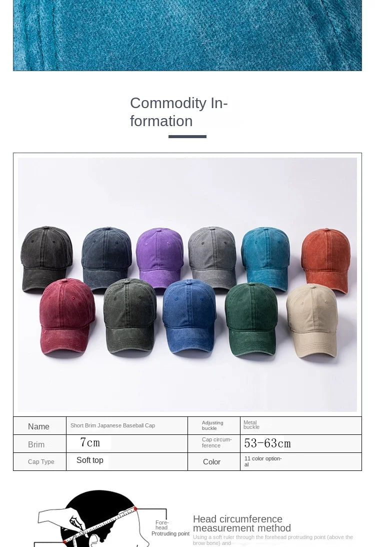 Men Women 53-56cm 56-59cm 60-63cm Vintage Unstructured Baseball Cap Washed Cotton Adjustable Cap for Big/ Small Head and Kids