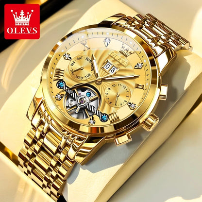 OLEVS 9910 Mens Watch Original Luxury Brand Waterproof Luminous  Automatic Mechanical Watch Dual Calendar Watch Box Reloj