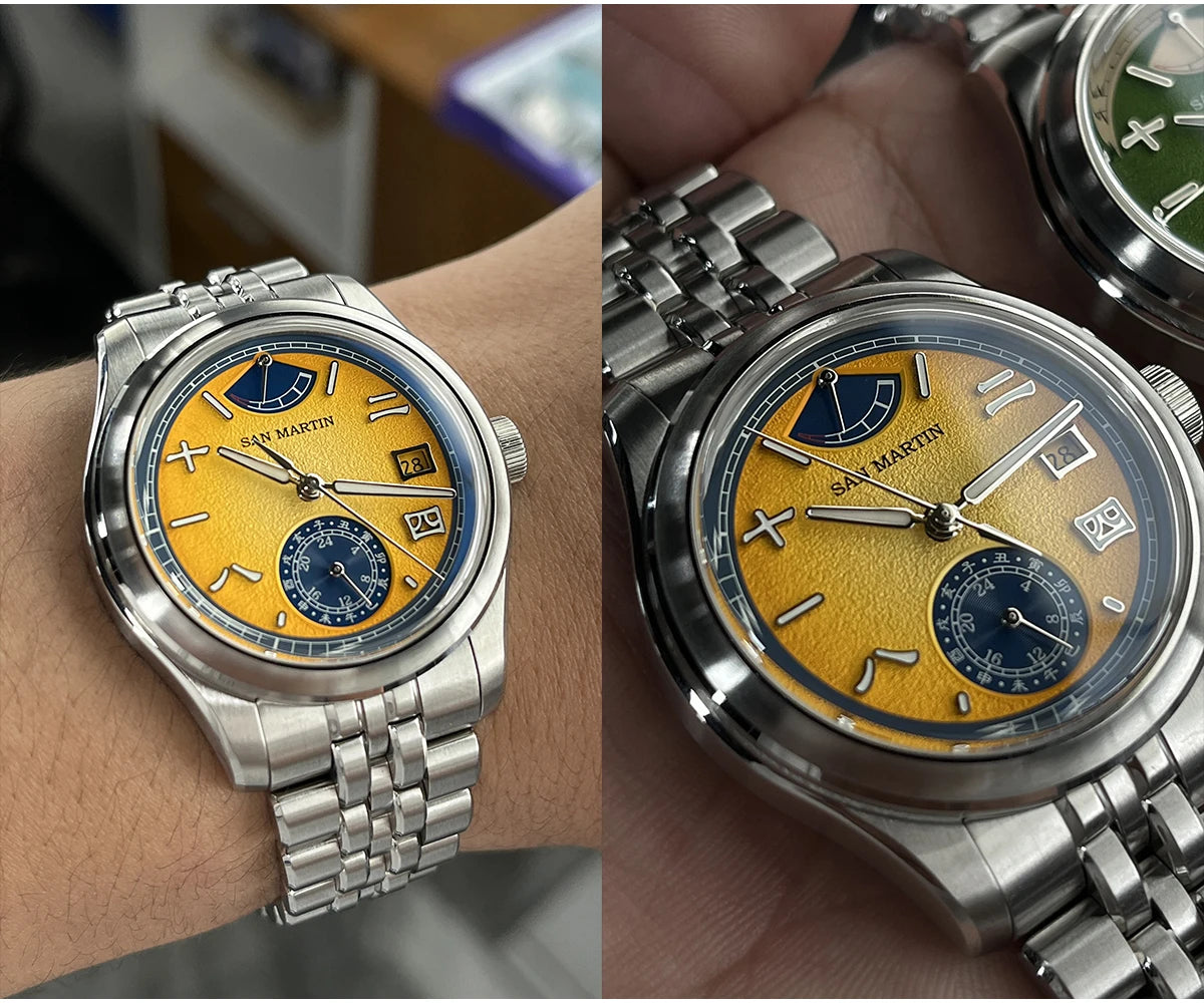 San Martin 39mm Miyota 9132 Power Reserve Display Men Luxury Sport Watch Automatic Mechanical Waterproof Original Design SN0144