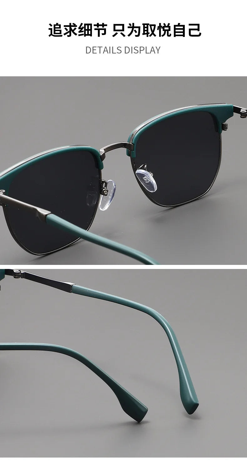 Handsome Half Frame Sunglasses Personalized Retro Rectangular Design Black Gray Eyeglass Lenses UV Resistant Sunglasses