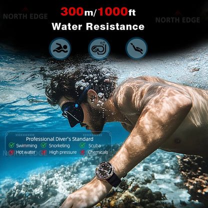 NORTH EDGE TRITON-TI Titánové nerezové potápačské hodinky na solárny pohon Luxusné quartzové hodinky pre mužov Vodotesnosť 300 m Výdrž viac ako 180 dní