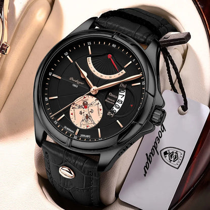 POEDAGAR men’s quartz wristwatch – Business style, luxury, water-resistant, luminous, with date display and leather strap – Elegant men’s watch