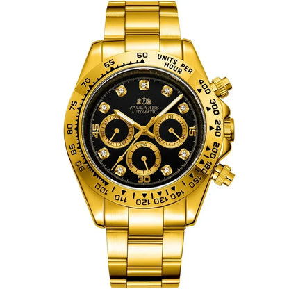 Automatic Mens Watch Mechanical Self Wind Movement Gold Black Stainless Steel Diamonds Stone Sports Luxury Fashion Watches