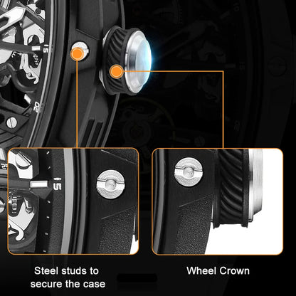 MEGIR Fashion Leisure Alloy Case Men Mechanical Watch Silicone Band Barrel Shaped Dial Luminous Pointer Design Man Wristwatch