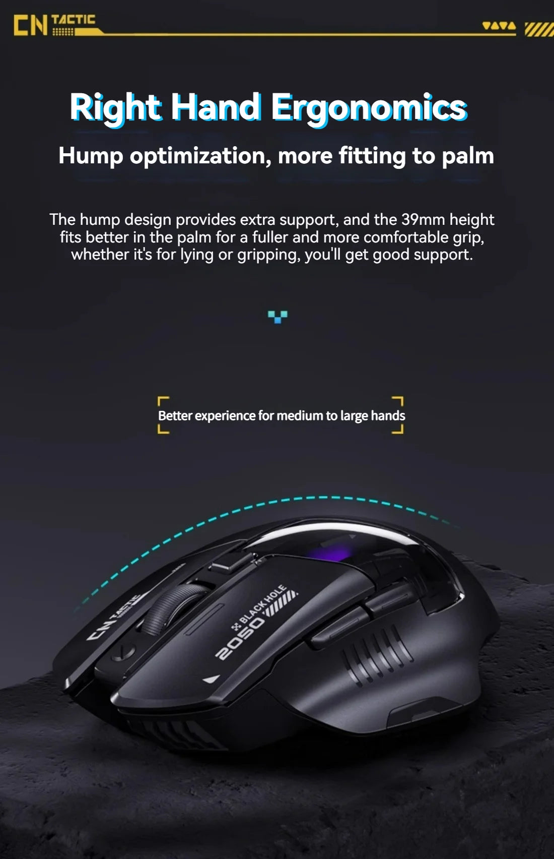Rato Gaming Inphic A9 Pro Tri-Mode com Coluna de Luz Colorida, Indicador de Bateria, DPI Ajustável, Controlador Macro, Design Ergonómico, 12800DPI