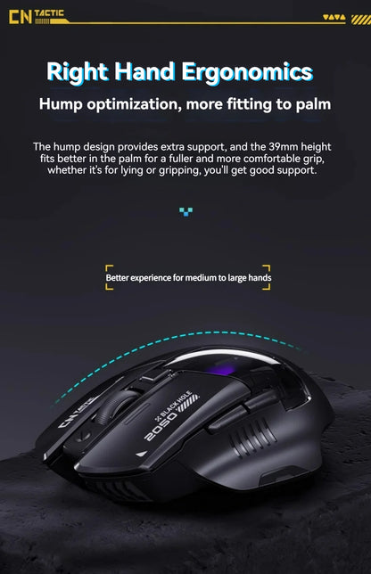 Rato Gaming Inphic A9 Pro Tri-Mode com Coluna de Luz Colorida, Indicador de Bateria, DPI Ajustável, Controlador Macro, Design Ergonómico, 12800DPI