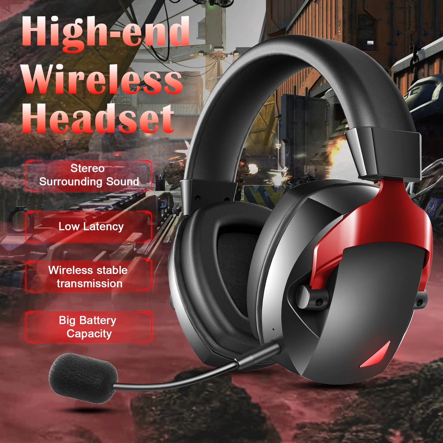 Auriculares gaming inalámbricos con micrófono desmontable con cancelación de ruido – 2.4G inalámbrico, Bluetooth 5.3 y auriculares gaming con cable de 3.5mm para PS5, PC, Xbox y móviles