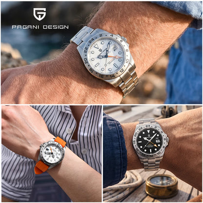 Pagani Design 2026 Nuovo orologio subacqueo da uomo 42mm in zaffiro, automatico meccanico GMT, impermeabile 100m PD1682