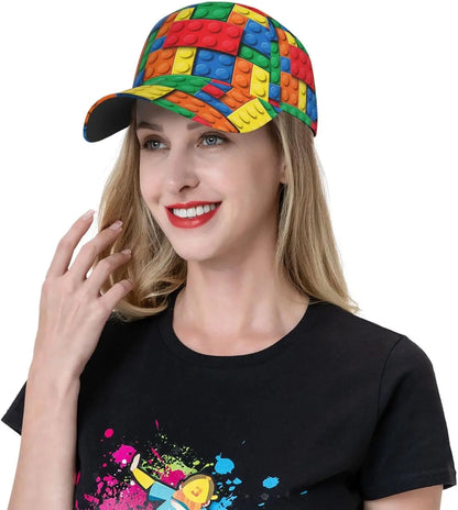 Žaisminga „Building Block Print“ beisbolo kepurė moterims ir vyrams, reguliuojama „Snapback“ kepurė su blizgučiais, madinga beisbolo kepurė