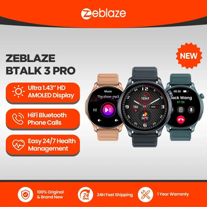 New Zeblaze Btalk 3 PRO Smart Watch 1.43" AMOLED Display Bluetooth Phone Calls Smartwatch Health and Fitness Tracking