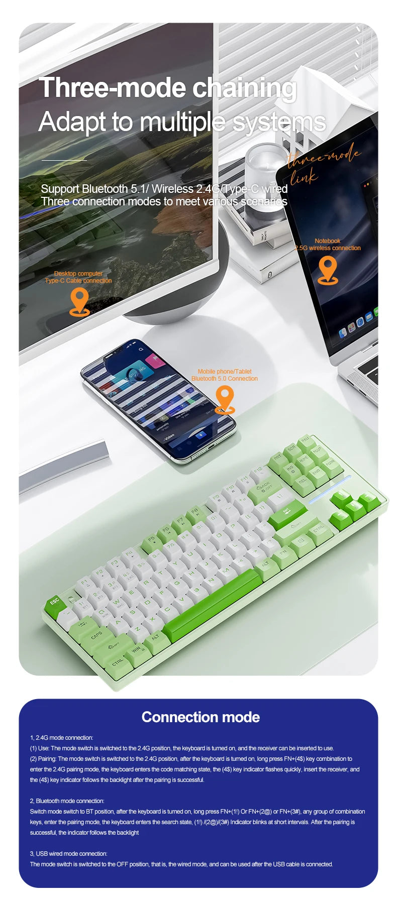 SMAILWOLF MK87 teclado mecânico sem fios Bluetooth para e-sports, com teclas completas, hot-swap e personalização