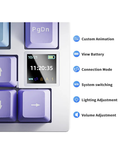 AJAZZ AK820 Mechanische Tastatur 70 % kompaktes Layout/RGB-Beleuchtung/Hot-Swap-fähige Switches, mit kabelgebundenem, kabellosem und Bluetooth-Betrieb
