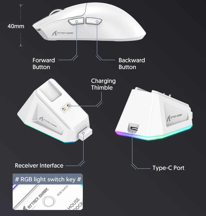 Attack Shark X11 Wireless Gaming Mouse with RGB Charging Dock, PAW3311 Sensor, 22000 DPI, Tri-Mode Bluetooth, 1000Hz Polling Rate Gaming Mouse