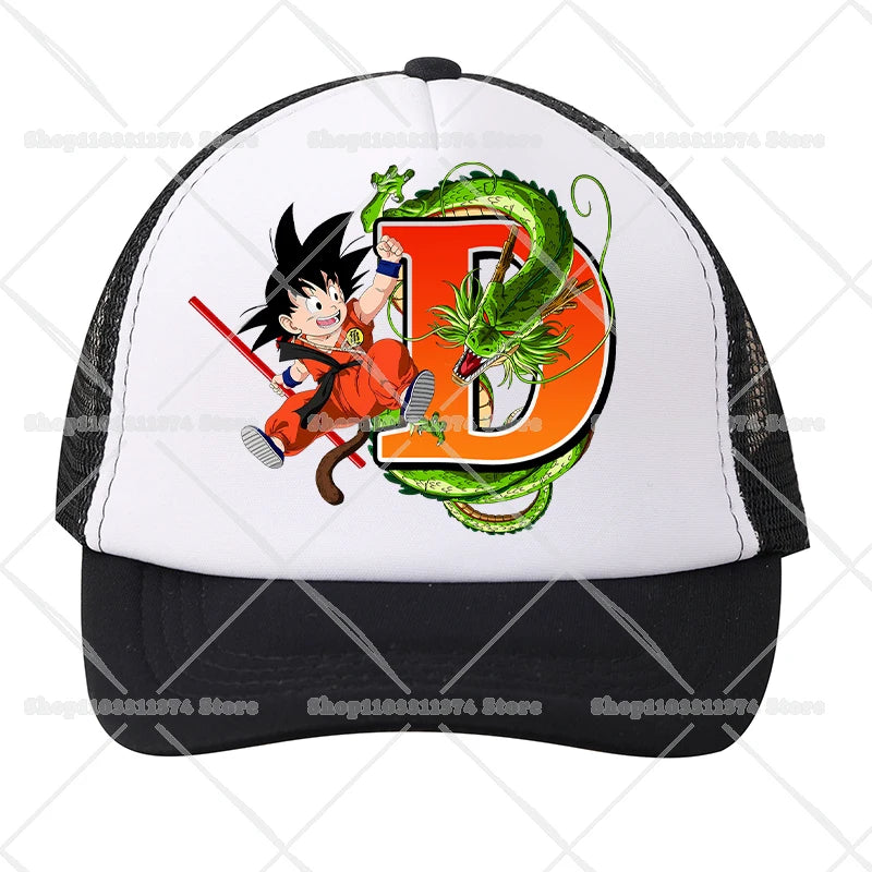 Czapki baseballowe z siateczki Dragon Ball z motywem kreskówkowym Son Goku z literami – czapki sportowe dla dorosłych i dzieci, anime, letnie, na świeżym powietrzu, z daszkiem chroniącym przed słońcem, prezent, nowe