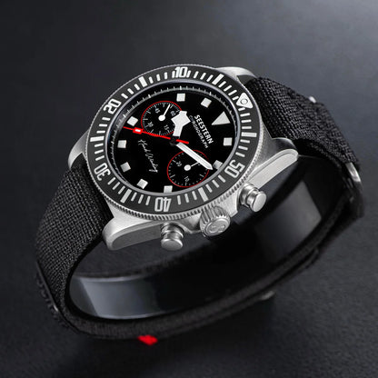 SEESTERN Chronograph Man of Watch Mechanical Tianjin ST1901 Movement Sapphire Wristwatches Nylon Sticker Strap Luminous Skeleton