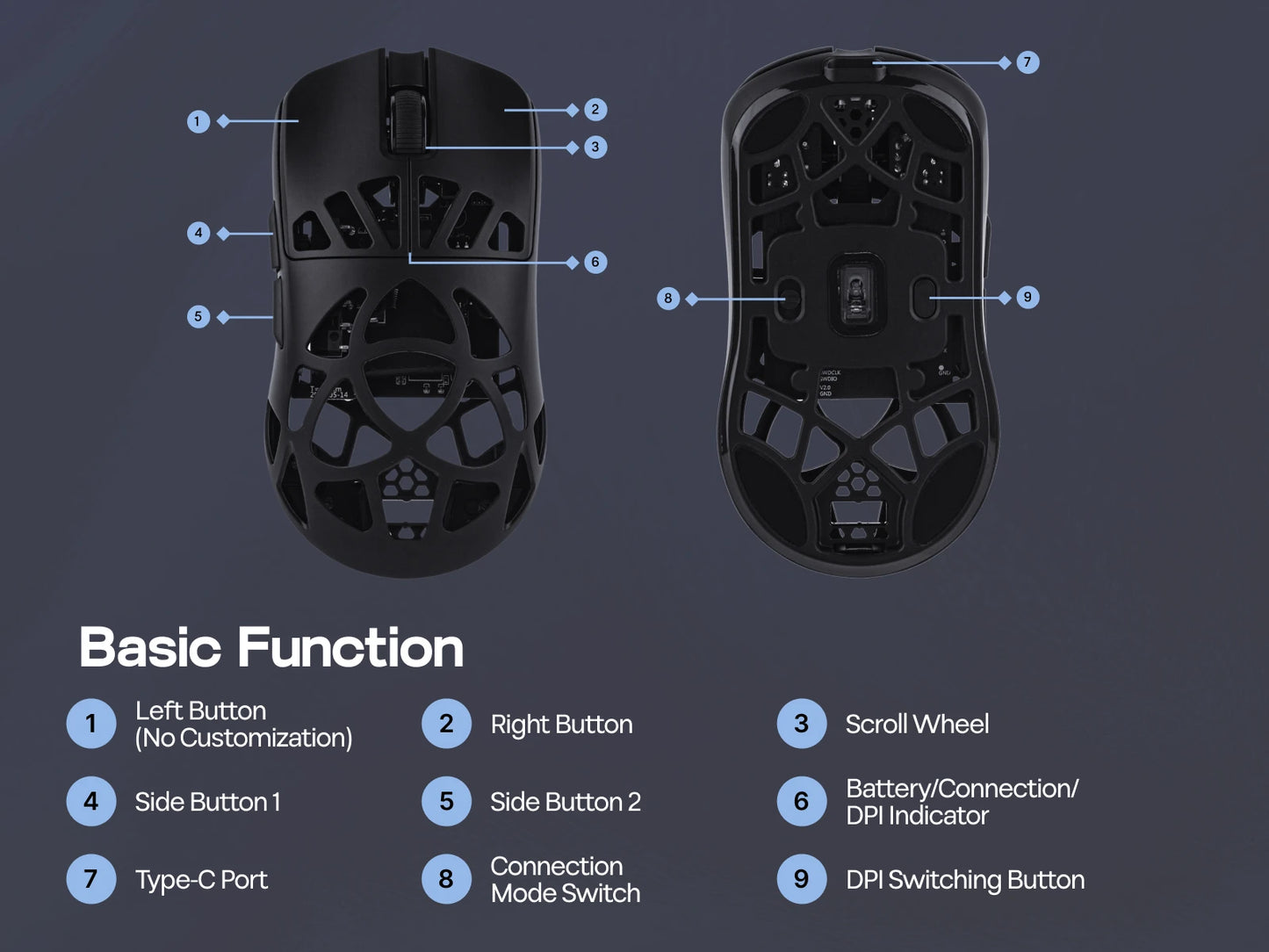 Mouse da gaming wireless EPOMAKER Carbon X cablato/2.4G/BT, da 400 a 30,000 DPI regolabili, con sensore PAW3950 per PC/Mac/Linux