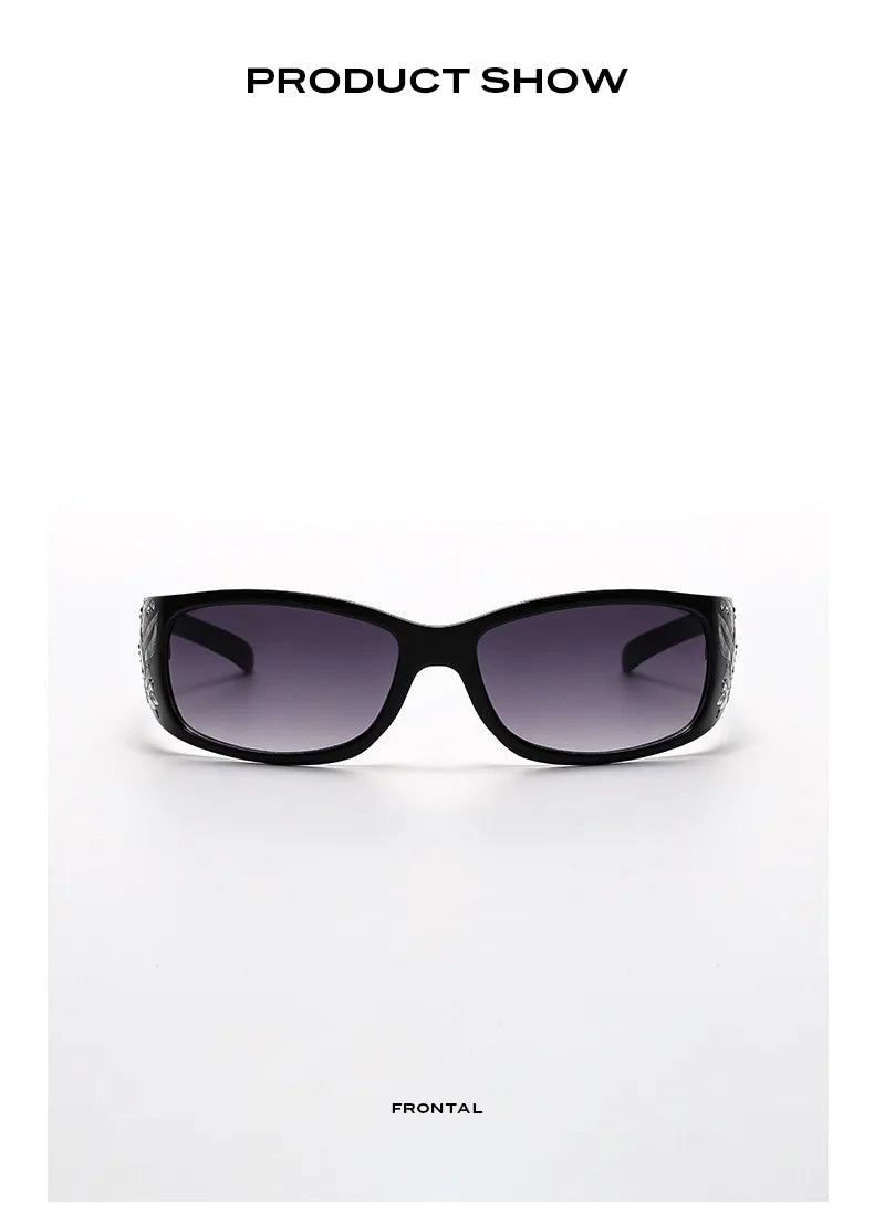 Fashion New Y2K Ladies Pattern Relief Square Small Frame Sunglasses Retro Style Elegant Summer Vacation Beach Glasses