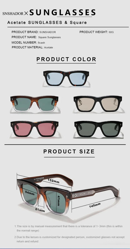 Fashion Design Handmade Square Acetate Sunglasses For Men Women Classic Sunglasses outdoor UV400 Protection Logo Customization