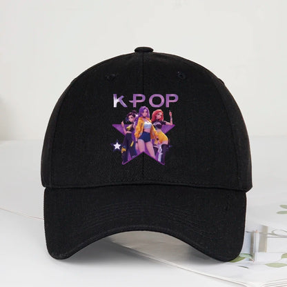 Boné de Baseball K-POP com Aba Curva Suave e Estampa de Grupo Feminino Cartoon - Unissexo, Casual, Retro e Ajustável - Chapéu de Sol Y2K