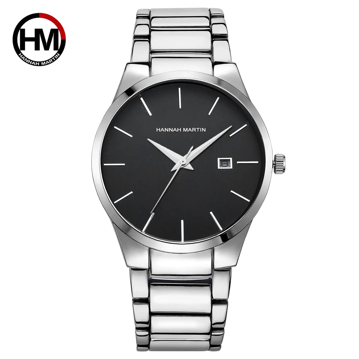 Hannah Martin férfi karóra, rozsdamentes acél tok, kvarc szerkezet, 41 mm-es számlap, üzleti stílus, naptárkijelzéssel (utánzat)