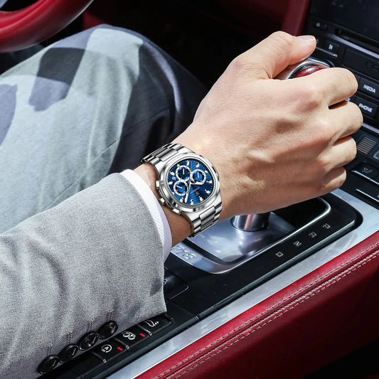 Montre-bracelet homme d'affaires POEDAGAR, chronographe avec date, étanche et lumineuse, de luxe, en acier inoxydable et à quartz.