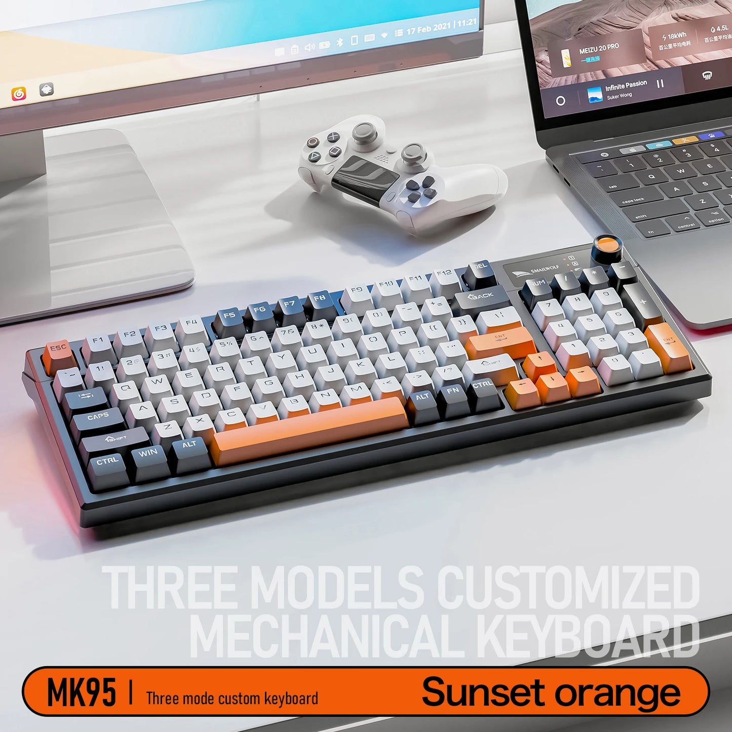 SMAILWOLF MK95 Bluetooth Wireless Korean Customized Mechanical Keyboard e-Sports 3 Modes Laptop Office Game Full Key Hot Swappable RGB Lighting Effects