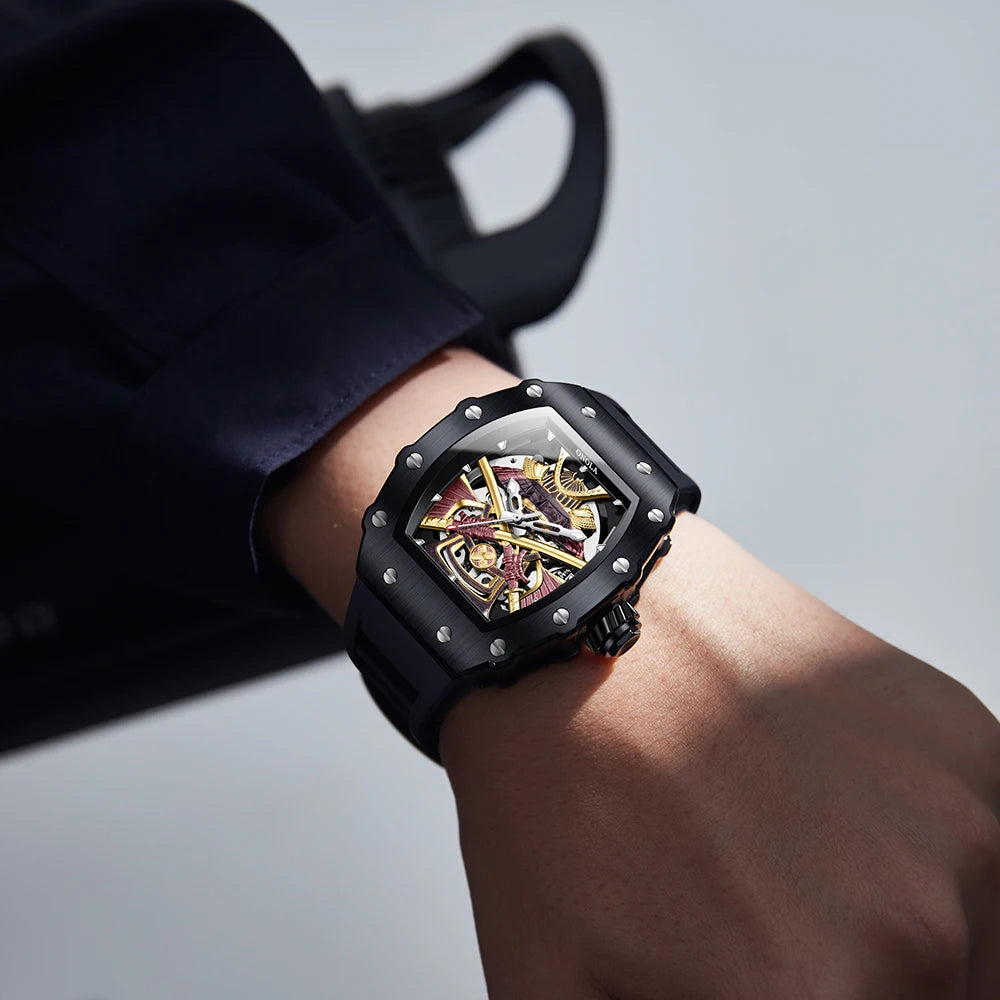 ONOLA Luxury Men's Automatic Mechanical Watch Waterproof Watch Luminous Barrel Shape Military Sports Wristwatch Men's Watch
