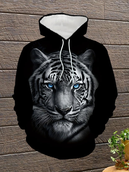 Herren-Outdoor-Hoodie mit 3D-Wolf-Grafik, Streetwear-Kapuzenpullover mit Fronttasche und Designer-Sweatshirt-Stil