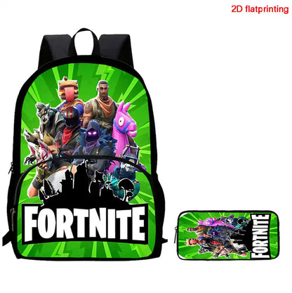 Mochila Fortnite Cartoon com Bolso Frontal e Estojo 2PCS - Conjunto Escolar para Meninos e Meninas dos 5 aos 8 Anos, Presente de Regresso às Aulas