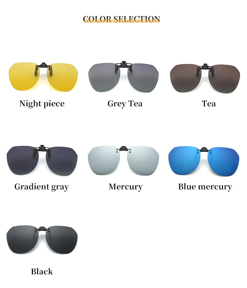 Men Fashion Clip On Polarized Sunglasses Lens Women Driver Flash Mirror Lens Sun Clips Glasses Cover Night Vision Eyewear UV400