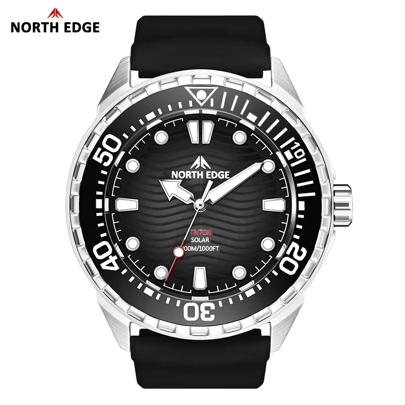 Stainless Steel Diving Watch Solar Energy Driven Quartz Watch Outdoor Waterproof Long Battery Life Rotatable Chronograph Ring