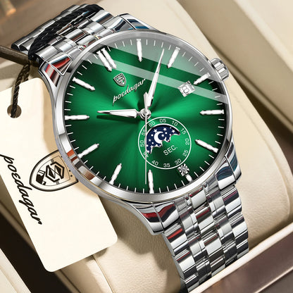POEDAGAR luxury men’s watch, casual style, stainless steel, quartz, water-resistant, luminous, with date, elegant.