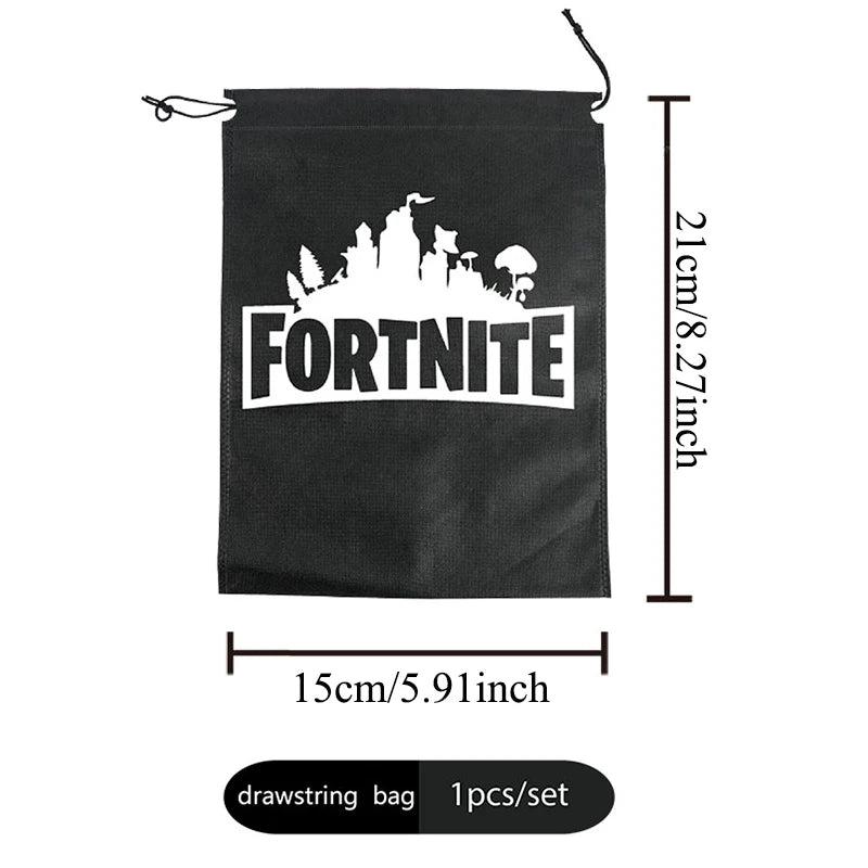 Fortnight Themed Series Black/Silver Small Drawstring Bag Portable Storage Cartoon Pocket Gifts for Birthday Party Arrangements