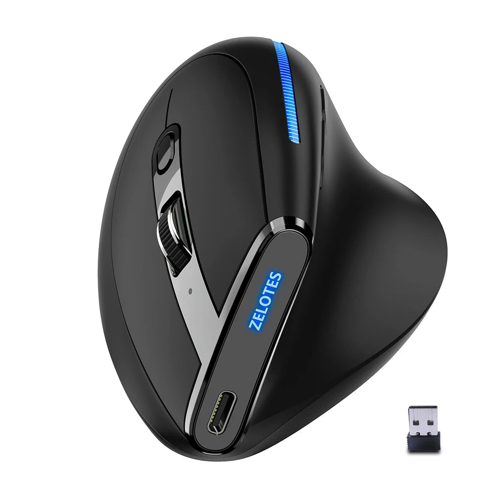 Mouse verticale ergonomico F-36 2.4G+BT1+BT2 wireless per mano destra e sinistra, mouse da gaming ottico USB per computer e laptop