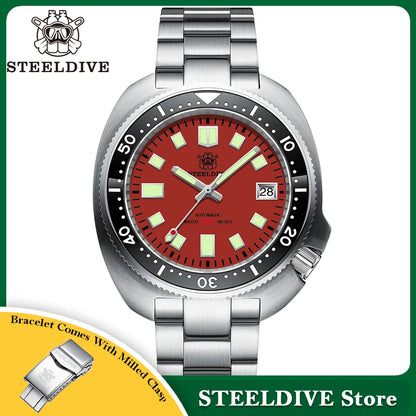 STEELDIVE New Arrival 44mm SD1974 Orange Dial Ceramic Bezel Super Luminous 200m NH35 Automatic Dive Watch with Milled Clasp