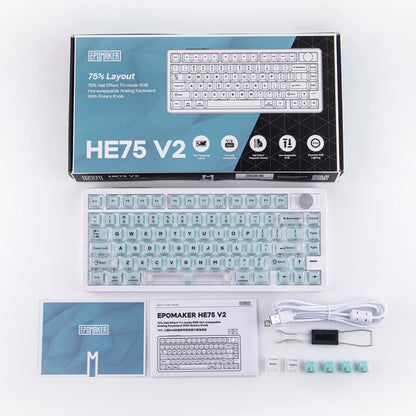 Tastiera gaming EPOMAKER HE75 V2 75% layout ANSI US tri-mode wireless a effetto Hall con attuazione regolabile 0.005mm/Rapid Triggering