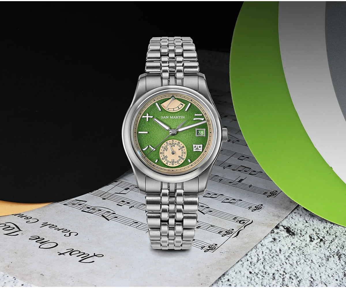San Martin 39mm Miyota 9132 Power Reserve Display Men Luxury Sport Watch Automatic Mechanical Waterproof Original Design SN0144