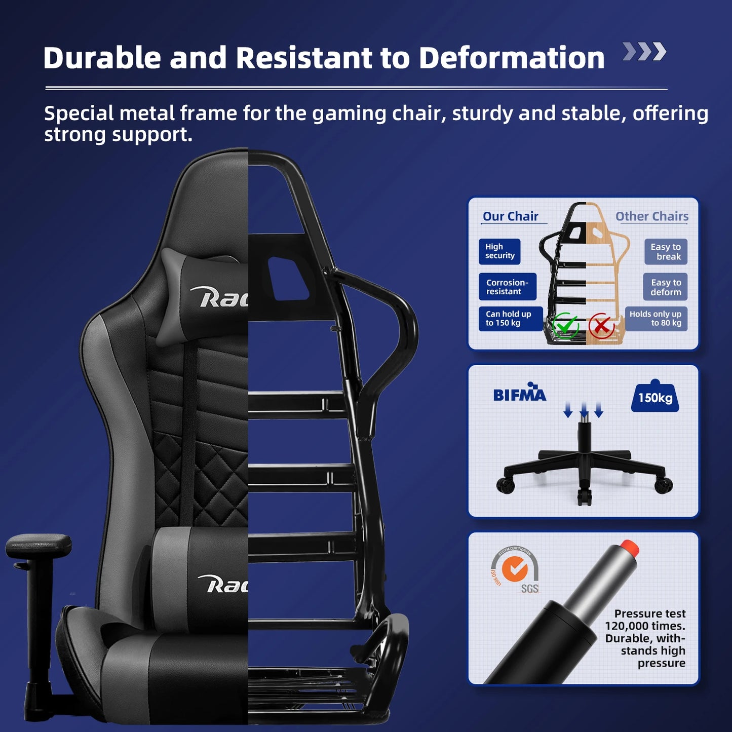 AUTHMIC Ergonomic Gaming Chair Office Recliner with Lumbar Support Adjustable Armrest 150kg Load for Home Work Gamer Setup
