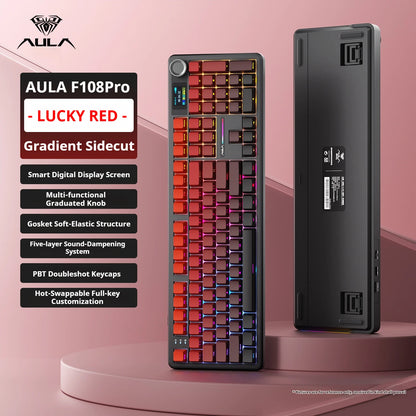AULA F108 PRO Mechanische Tastatur, individuelles 100-%-Layout, RGB-Hintergrundbeleuchtung, kabellose Bluetooth-Verbindung, HiFi-Switch, Gaming-Tastatur